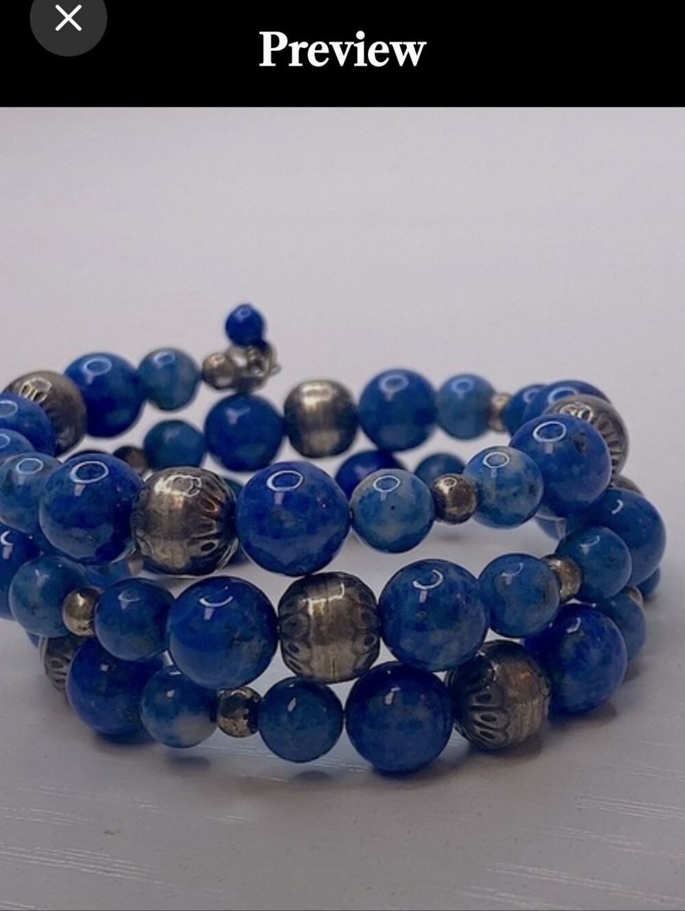 Lapis Lazuli Blue Beaded & Navajo Pearl Coil Bracelet By Caroline Pollack